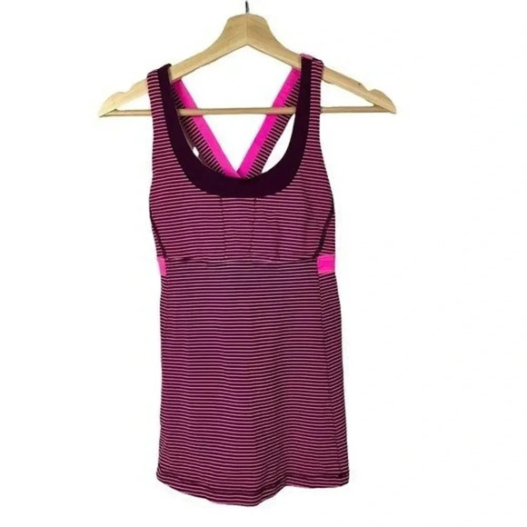 Lululemon Stuff Your Bra Pink & Purple Stripe Athletic Tank Top 4 - Picture 3 of 6
